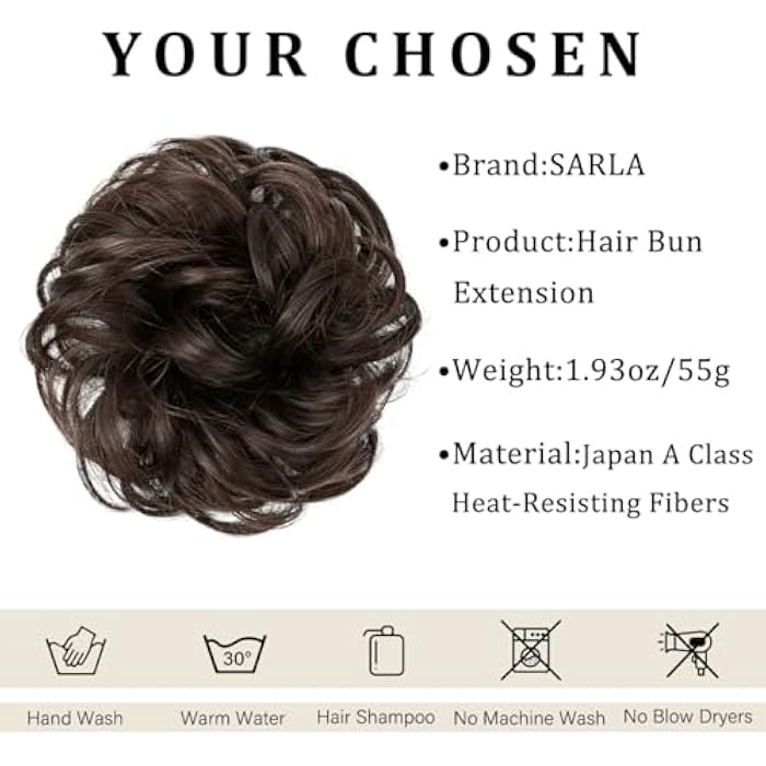 SARLA Messy Hair Bun Hair Piece for Women Girls Dark Brown Synthetic Hair Buns Extension Hairpieces Ponytail Hair Extensions - Image 2